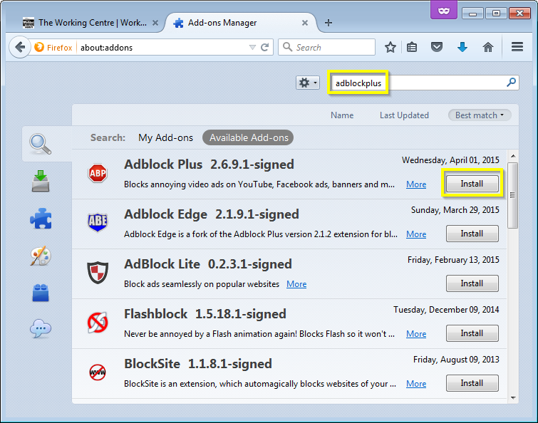 Search for Adblock Plus
