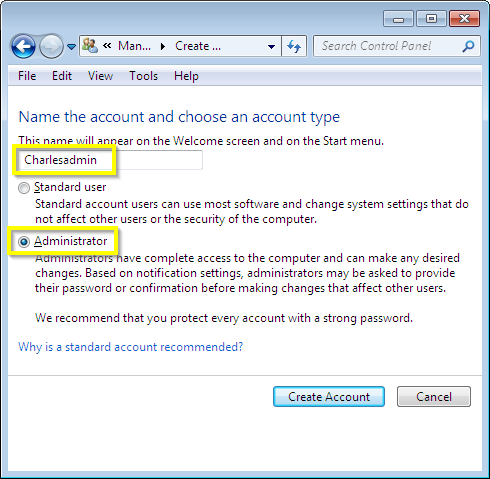 Create Charlesadmin and make administrator