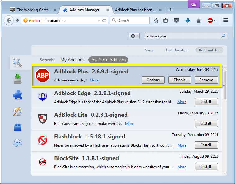 Adblock Plus installed