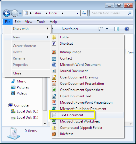 Create new Text Document