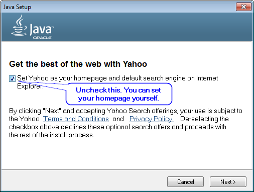 Yahoo search bundled with Java