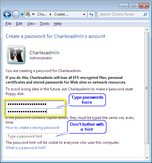 Change Charlesadmin password