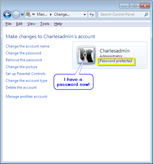Charlesadmin has a password