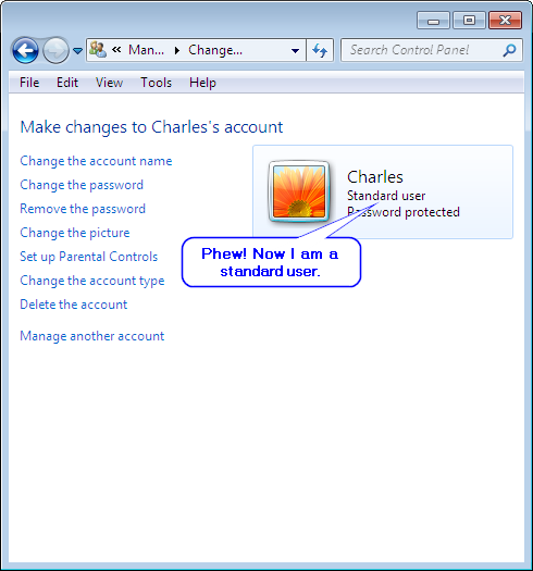 Charles is a standard user